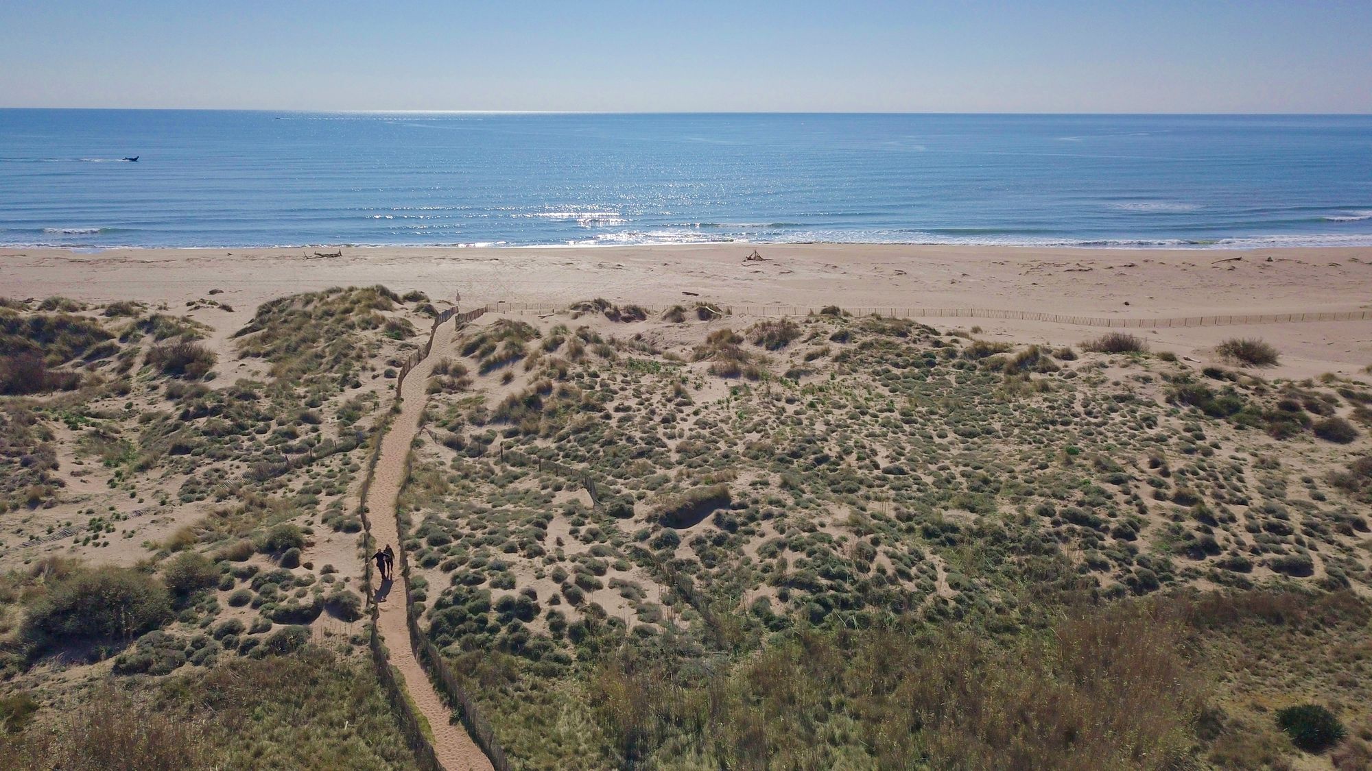 Vue aérienne des dunes et de la plage aux Orpellières