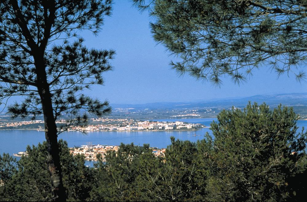 Vue du Jardin Antique Méditerranée sur le bassin de Thau