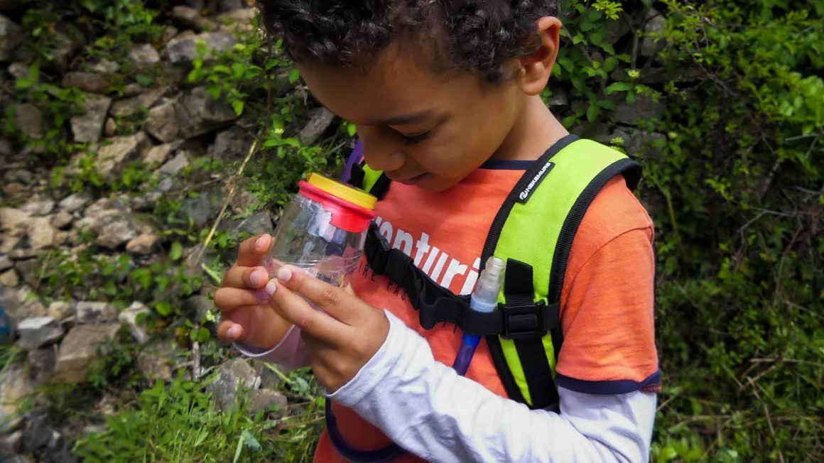 Lucas observe les insectes lors d'une sortie nature vers Grézac au nord de Lodève