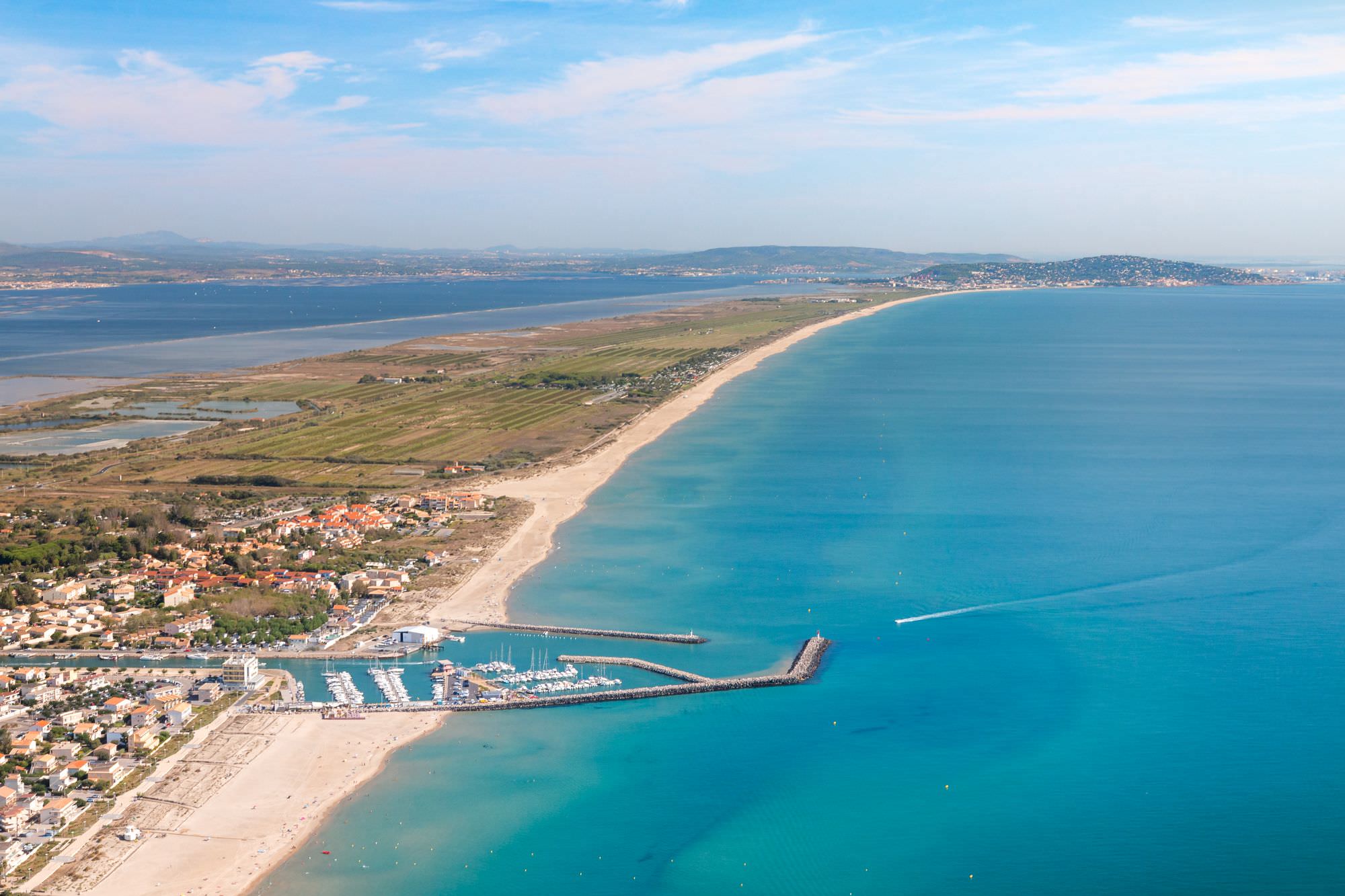 Vue aérienne du Lido entre Marseillan et Sète