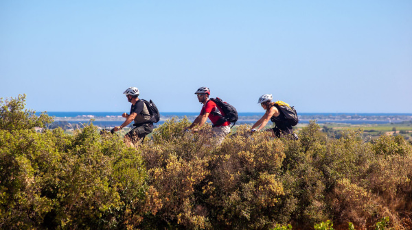 Trois amis en VTT sur la GTMC près de Pinet