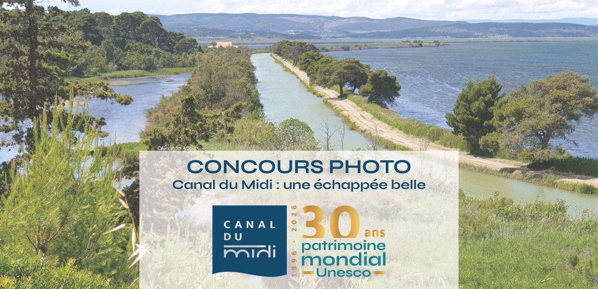Affiche du concours photo lancé dans le cadre du 30ème anniversaire du canal du Midi au patrimoine mondial de l'Unesco qui aura lieu en 2026