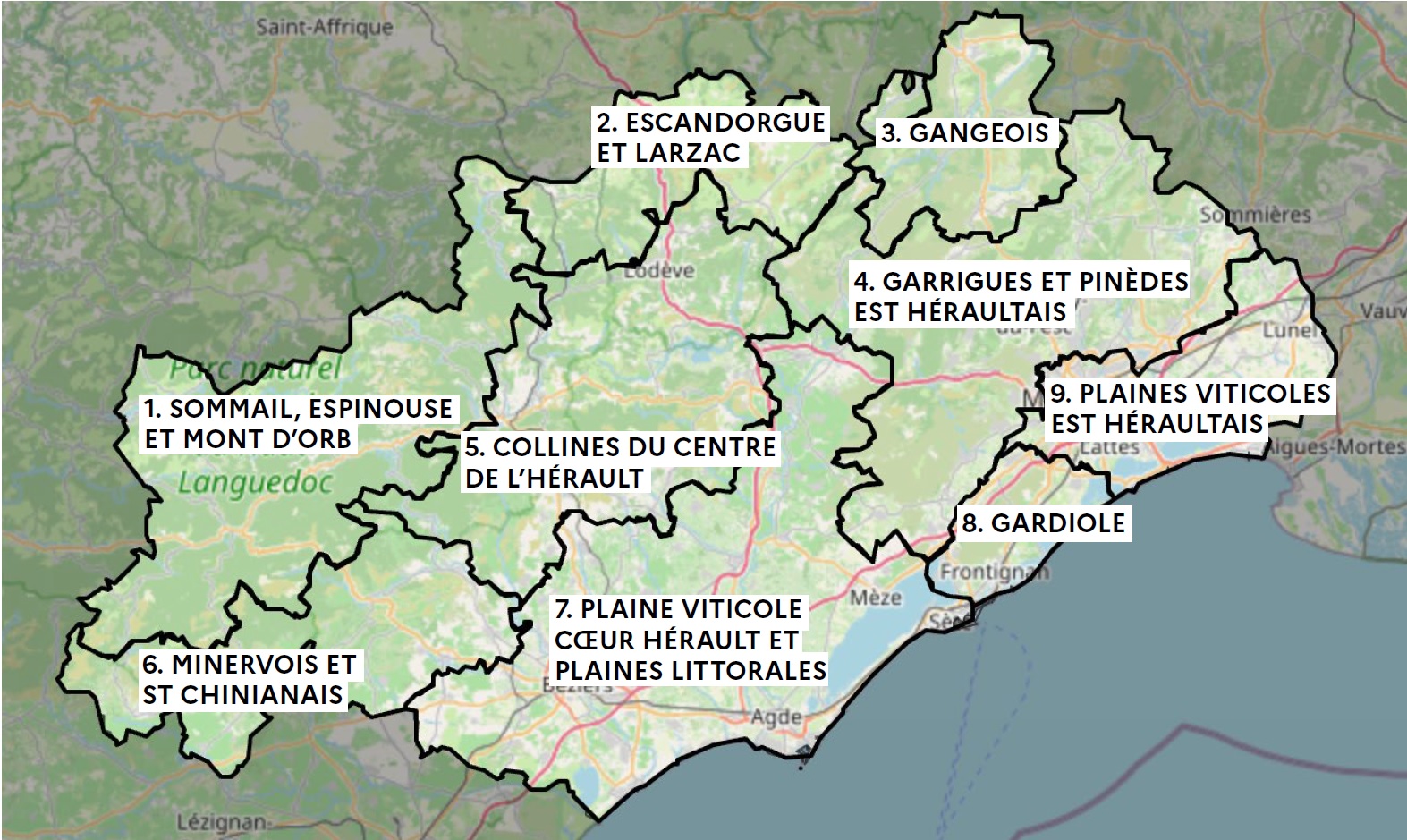 carte 9 secteurs forestiers hérault 2026 @ Préfecture Hérault