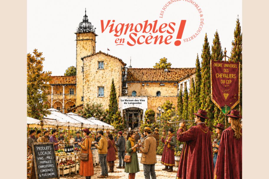 Affiche du banquet de Vignobles en Scène à la Maison des Vins du Languedoc à Lattes